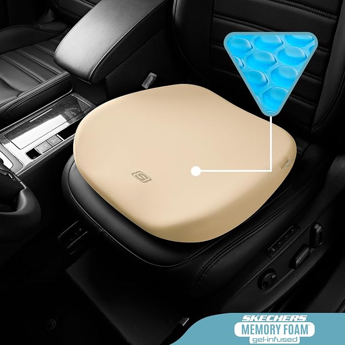 Skechers Seat Cushion Premium Gel & Memory Foam-Office Chair Cushion for Tailbone Pain Relief,Butt Pillow for Office Chair,Car seat Cushion,Long Sitting Office Workers,and Car Drivers,Beige - Image 2