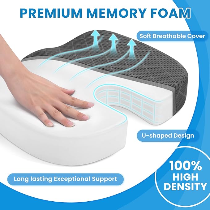 Seat Cushion - for Office Chair, Car Seat, Airplane, Bleacher - Sciatica & Coccyx Pain Relief Desk Chair Cushion for Long Sitting Office Workers, Car Drivers(Grey, XX-Large) | for Car Seat, Airplane, Desk Chair - Sciatica & Hip & Coccyx Pain Relief Cus... - Image 3