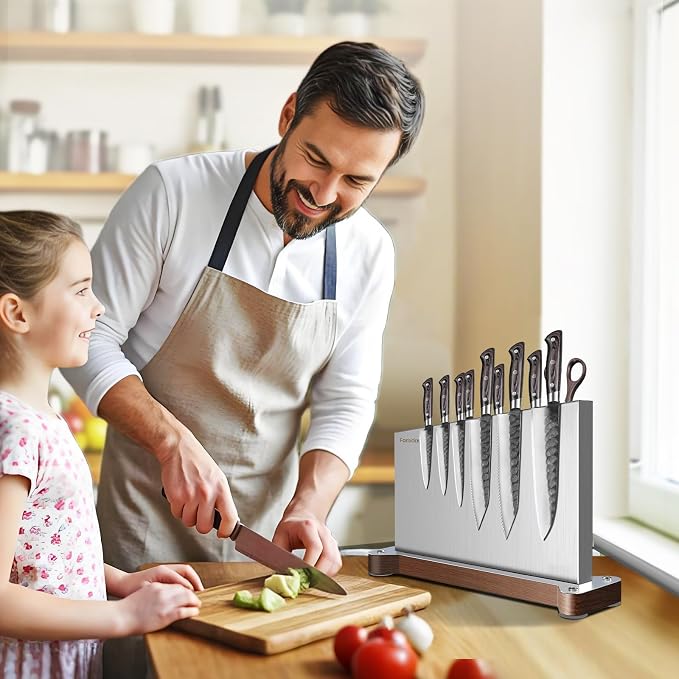 Magnetic Knife Holder Stand,Large Double Sided Magnetic Knife Block WIthout Knives Stainless Steel Magnet Kitchen Knife Holder Strong Magnetic Knife Rack Storage With Three Magnet Strip - Image 5