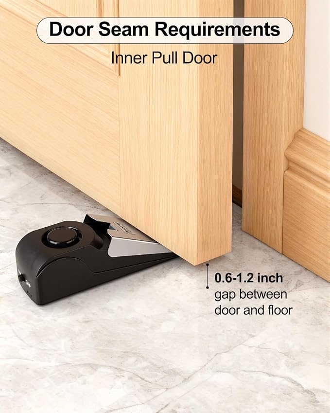 3 Pack Door Stop Alarm, Door Stopper with 120DB Security Alarm, Floor Wedge Door Stop Siren, Door Security Devices for Traveling, Apartment, Hotel and Home, Black - Image 8