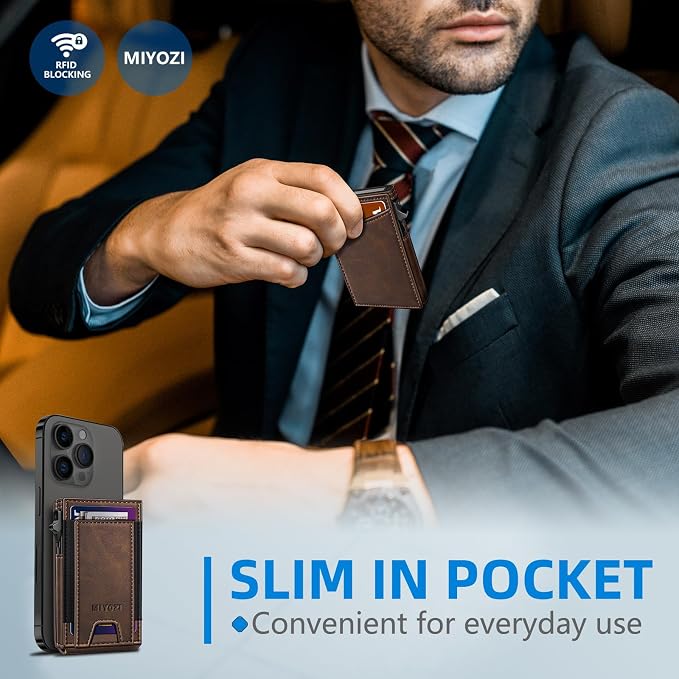 Wallet for Men, Slim Pop Up Card Holder - RFID Blocking Minimalist Bifold Wallet with ID Window, Holds 9-11 Cards & Stretchable Strap, Metal Flip Case with Magnetic Closure, Gift Box - Image 6