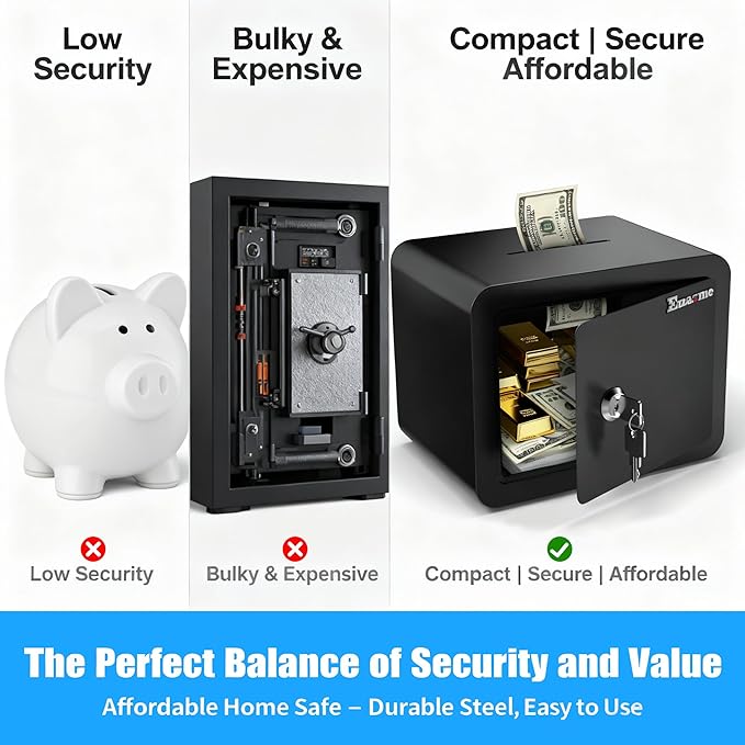 Small Safe, Locker Safes with Key and Coin Slot, Little Safes for Money, Cheap Home Safety, Small Hidden Safe, Savings Box with Key – Mini Security for Home, Office, Travel, Pets，0.23 Cubic - Image 5
