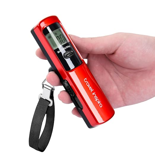 travel inspira Battery-Free Luggage Scale 110lb/50kg Digital Portable | Battery-free luggage scale, pump to power, 110lb/50kg, ±50g, lb/kg switch, tare, overload alert, travel essential by TravelInspira