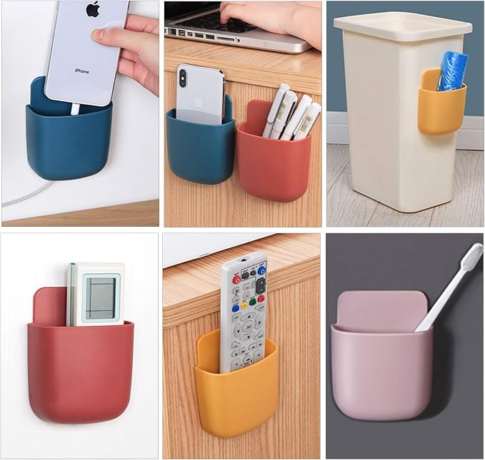 3 Pcs Remote Control Holder, Wall Mount Pen Holder Hole-Free Self Adhesive Phone Charging Organizer Pencil Storage Containers for Home Office School Supply Orgaizer ​(Blue - Image 3