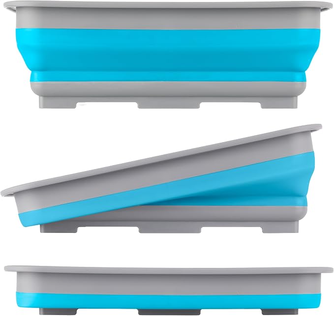 Collapsible Bucket for Cleaning 2-Pack - 7.27L Foldable Wash Bin Dish Tubs - Collapsible Wash Basin or Camping Sink Set for Beach, Tailgating or Soaking Laundry - Cleaning Supplies by Wakeman (Blue) - Image 7