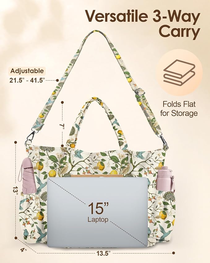 Miss Adola Corduroy Crossbody Tote Bag for Women | Multi Pocket Storage, Zipper Closure, Adjustable Strap, Fits 14 Inch Laptop, Foldable Reusable, for Work Travel Everyday - Image 6