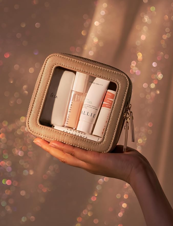 Small Makeup Pouch Clear Makeup Bag for Purse Travel Mini Bag for Women for Essentials Cute Cosmetic Case Traveling Small Toiletry Bag Portable Mini Pouch for Car Organizer Bag Gold - Image 3