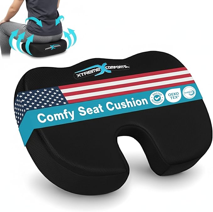 Xtreme Comforts Seat Cushions | Office Chair Cushions for Desk, Car, Wheelchair| Ergonomic Memory Foam Seat Cushion for Support & Comfort | Helps Improve Sitting Posture for Work & Body Relief by XtremeComforts