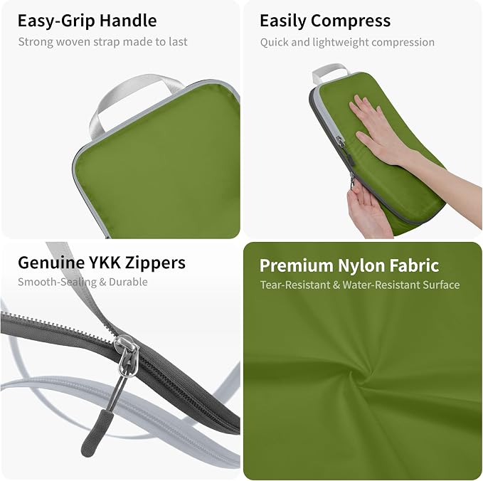Cipway 5 Set Compression Packing Cubes for Travel (Green, 5pcs) | Ultralight Travel Cube Organizers for Carry-On Luggage, Suitcase & Backpack Travel Essentials - Image 8