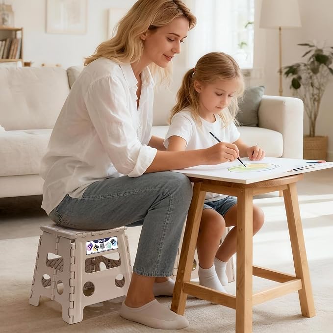 Delxo Folding Step Stool 13 Inch,300 Lbs Step Stool for Adults Khaki | Foldable Step Stool 13",Non-Slip Foot Stools with Handle,Lightweight Collapsible stools for Kitchen,Bathroom,Bedroom,Garden - Image 5