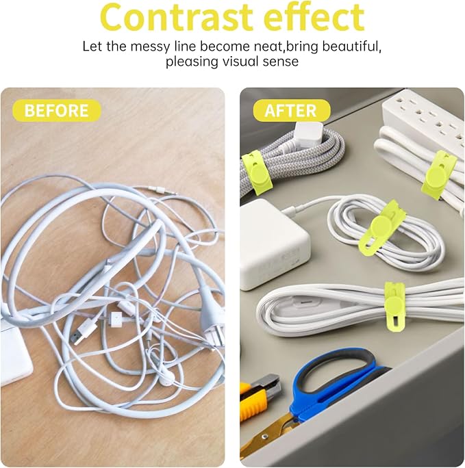 Oligei 25 Pcs Silicone Cable Ties, Cable Ties Reusable, High Elasticity Cord Wraps for Electrical Cords, Cord Organizer for Earphone, Phone Charger(Yellow) - Image 6