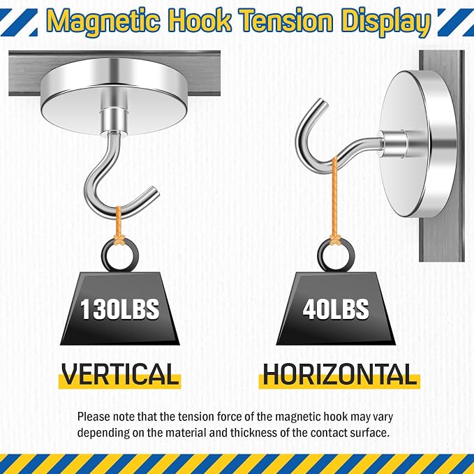 FINDMAG 6 Pack Magnet Hooks, 110LB+ Cruise Magnetic Hooks, Silver | Strong Magnetic Hooks for Cruise Cabins, Heavy Duty for Fridge, Refrigerator, Office, Home, Kitchen and Classroom Use - Image 7