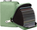 Linno RFID 20 Slots Credit Card Holder Genuine Leather Small Wallet for Women or Men with Zipper by Linno