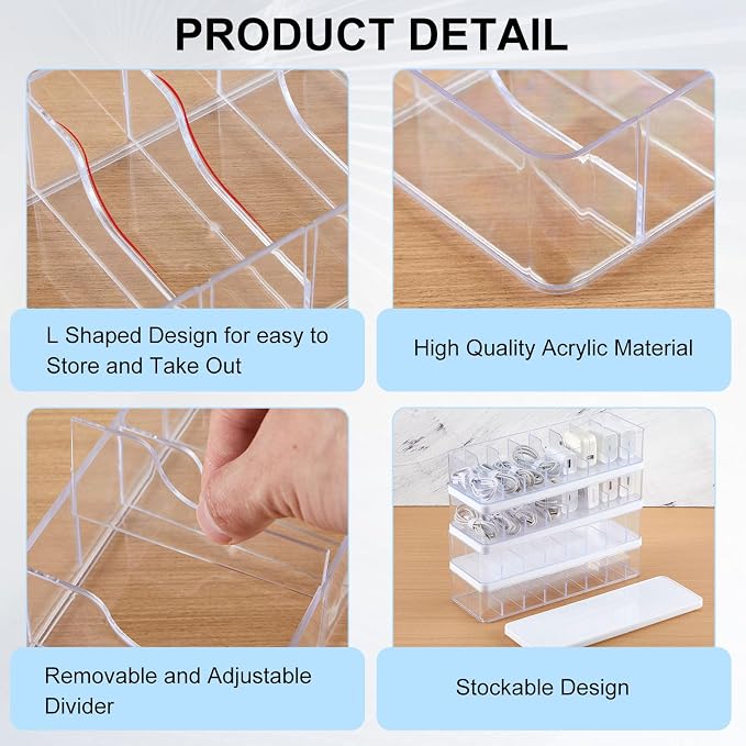 Tatuo 4 Pcs Cord Organizer for Drawer Desktop, Cable Organizer Box with 8 Compartments and Wire Ties, Plastic Charger Storage with Lid, Electronics Case for Home Office Accessories (Small,Clear,White) - Image 4