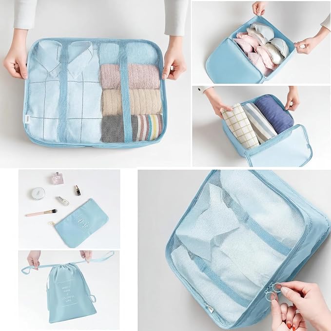 LANSKLBD 6/8 Set Packing Cubes for Suitcases Travel Luggage Packing Organizers,Travel Accessories Essentials Luggage Organizer with Shoe/Tioletry/Laundry Bag (Light Blue, 6 set) - Image 4