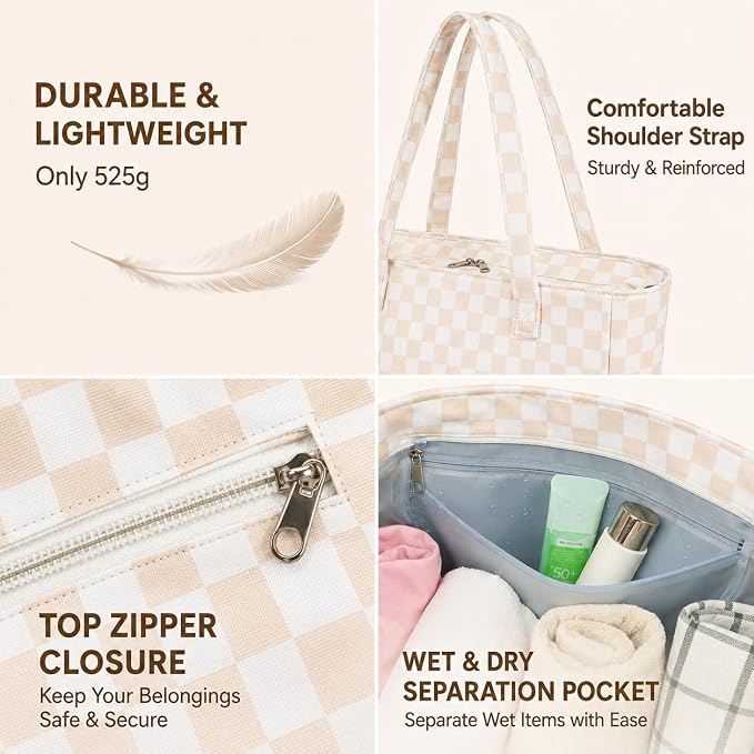 LEDAOU Beach Bag Waterproof Sandproof Women Beach Tote Pool Bag with Zipper for Swim Gym Grocery Travel with Wet Pocket | Sandproof - Image 7