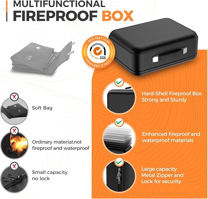 Fireproof Document Box, Waterproof Safe Box with Combination Lock | Upgraded Fireproof, Water-Resistant Document Organizer Box with Multi-Compartment Storage for Home, Office, and Travel Use - Image 4