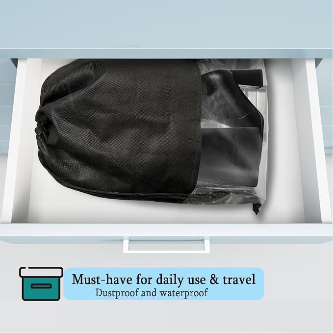 6 Pack Dust Bags for Purses and Handbags, Large Non-Woven Dustproof Drawstring Bags, Travel Shoe Bags, Purse Dust Bags for Storage with Transparent Slot - 19.6in X 23.6in, Black - Image 6