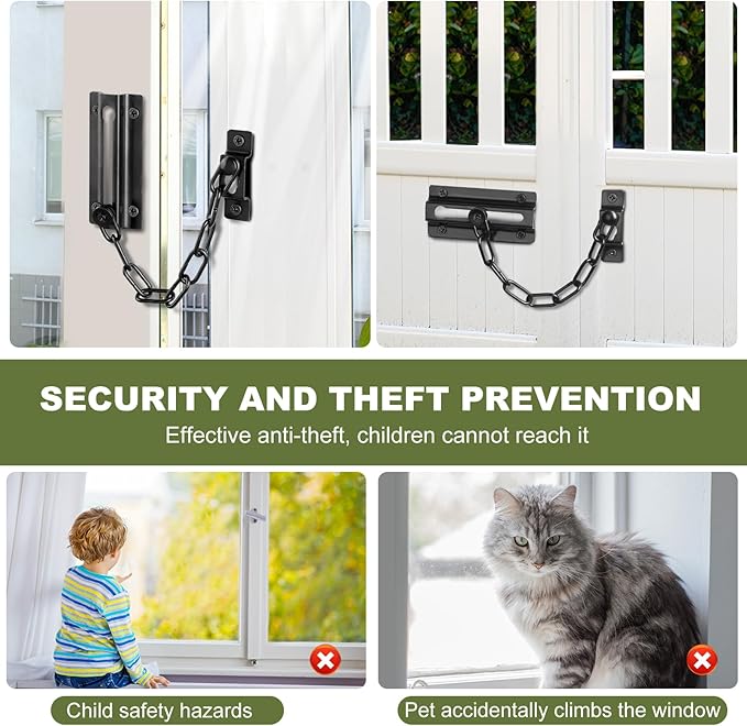 2 Pack Door Chain Lock Black, Security Door Chain for Inside Door, Premium Thickened Chain Door Lock with 12 Screws - Image 5