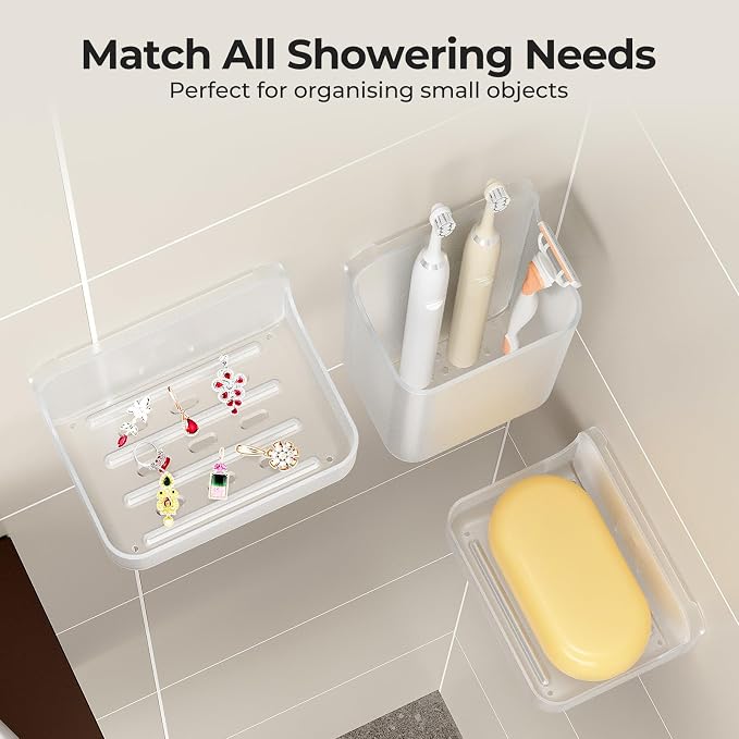 Orimade Shower Caddy 5-Pack, No-Drill Adhesive Shelves for Bathroom, Rustproof ABS Storage Organizer Set, Clear - Image 3