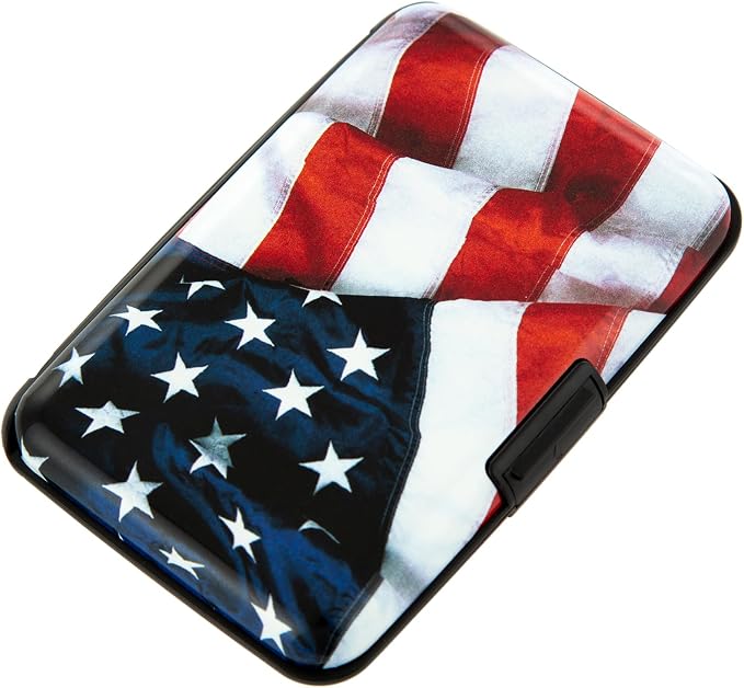 RFID Blocking Small Metal Credit Card Holder Wallet for Women Men Business Aluminum Protector Sleeves Slim Mini Cards Case (USA American Flag) by Kaabao
