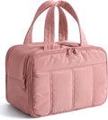 BAGSMART Travel Toiletry Bag, Puffy Large Toiletry Bag for Women, Lightweight Cosmetic Makeup Bag Organizer with Handle for Traveling, Accessories, Essentials, Toiletries （Dark Pink by BAGSMART