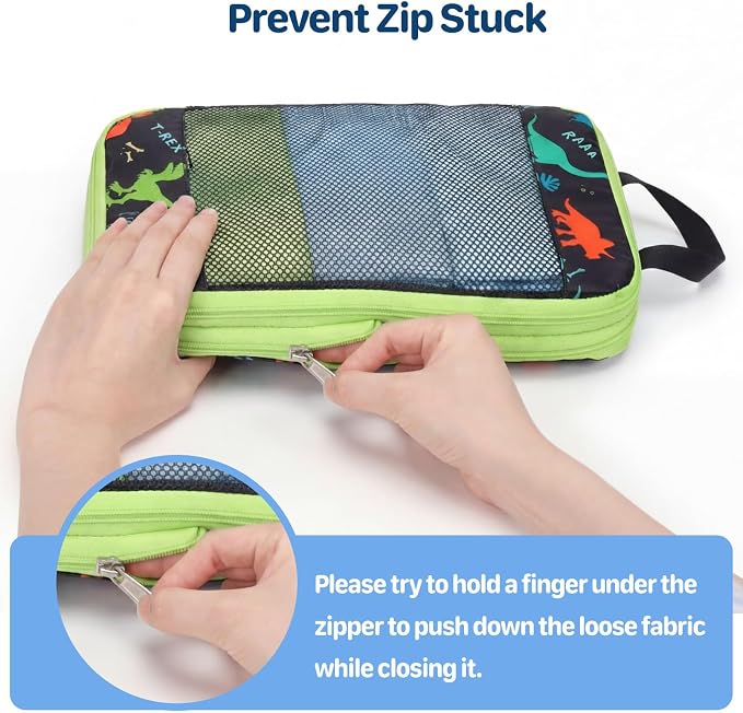 Kids Compression Packing Cubes - 4 PCS Sets, Black Dinasour | Water Resistant 4 Piece Set with Shoe Bag, Toddler Suitcase Organizer Set, Expandable Storage for Luggage - Image 8