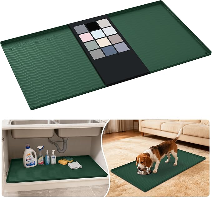 URMONA Waterproof Silicone Under Sink Mat 40'' x 22'' Shelf Liner for Kitchen and Bathroom, Cabinet and Counter Protector, Storage and Organizers, Litter Mat, Pet Cat Puppy Essentials(Green) by URMONA