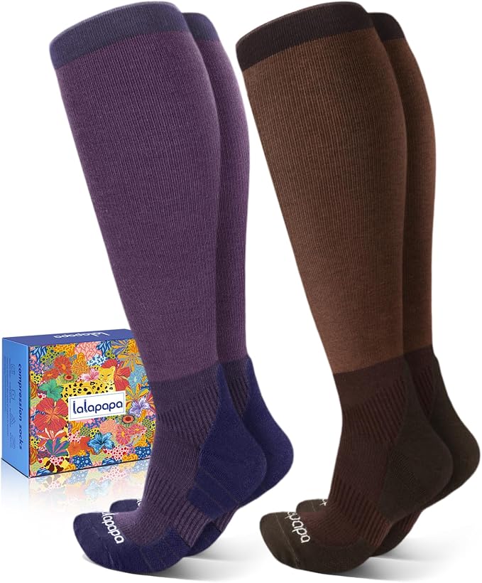 Comfortable Cotton Compression Socks | 20-30mmHg Ankle Arch Support Socks, Breathable Extra Cushion for Flying Travel Nurse, Graduated Support for Women Men by Lalapapa