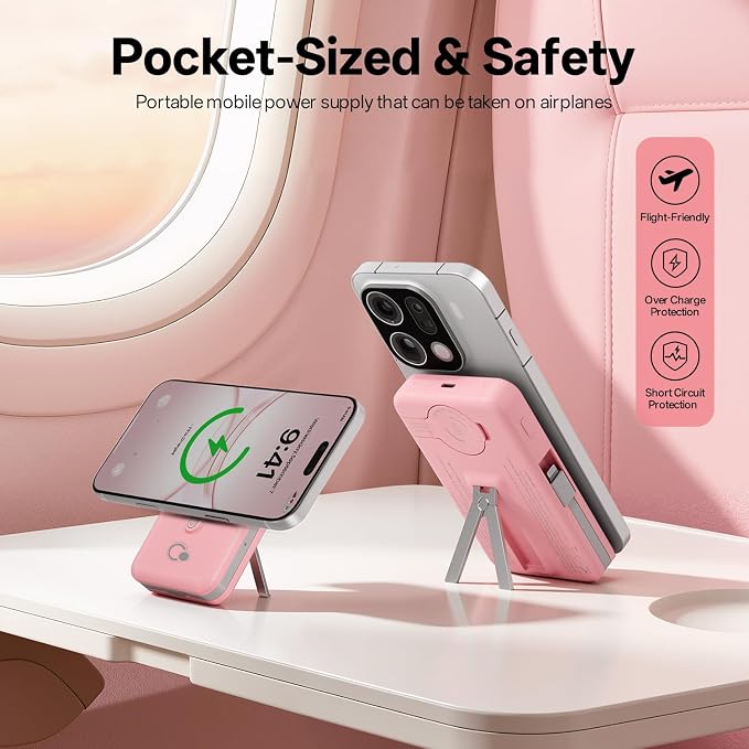 Q Magnetic Wireless Portable Charger 10,000mAh, Travel Essentials Power Bank with Built-in Cables & Foldable Stand, External Battery Pack Compatible with iPhone 17/16/15/14/13/12, Apple Watch - Image 3