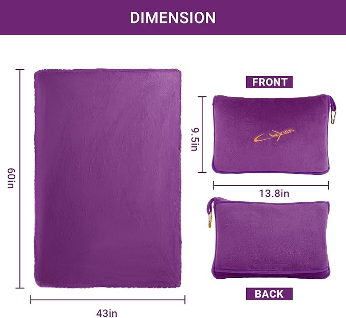 Travel Blanket & Pillow Set, 300 GSM Soft Fleece, 60x43 Inches, 3-in-1 Airplane Blanket, Travel Pillow and Blanket Set, Travel Blanket Airplane Compact with Bag, Travel Essentials, Violet - Image 4
