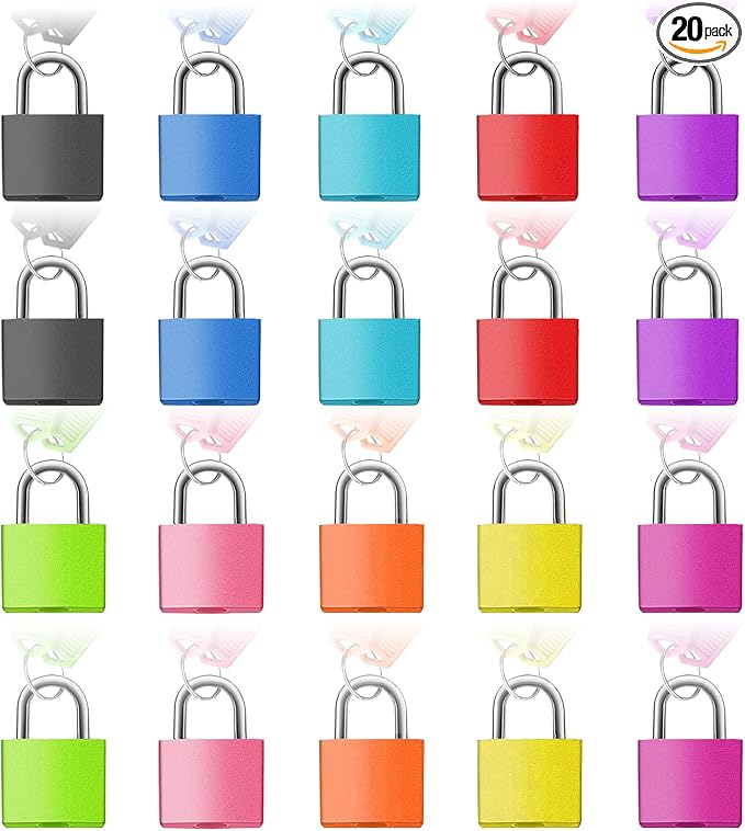 20Pack Suitcase Locks with Keys, 23mm Small Luggage Padlocks Multicolor, Solid Brass Mini Padlocks for Suitcase, Luggage, Travel Bag, Backpack Zipper, Jewelry Box, Diary Books, Drawer, Toolbox by Fuaxat