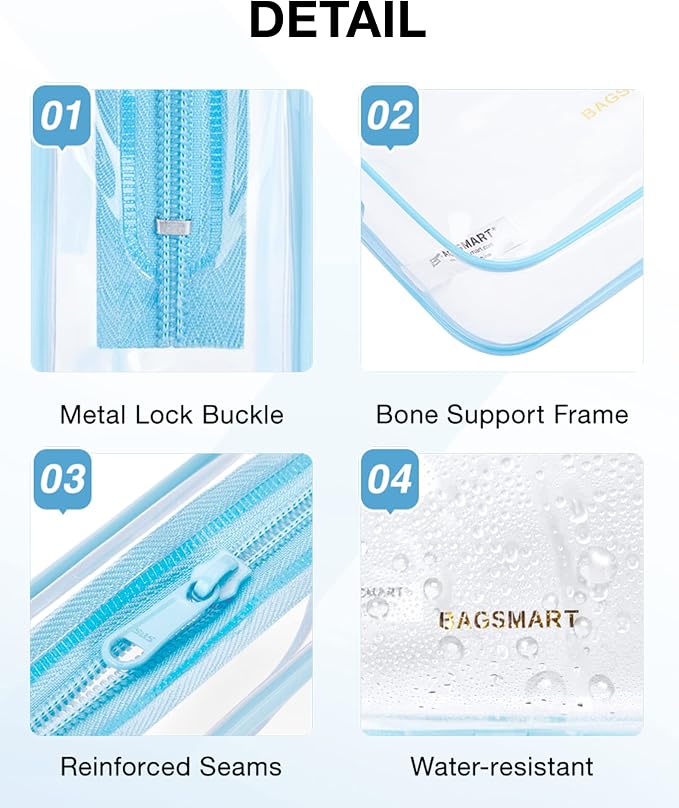 BAGSMART Clear Toiletry Bag 3-Pack TSA Approved Water-Repellent, Blue | Carry on Travel Accessories Bag, Airport Airline Quart Size Bags for Women Men, Makeup Cosmetic Bag - Image 4