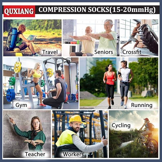 QUXIANG Copper Compression Socks for Women & Men Circulation (8 Pairs) - Best for Running Athletic Cycling - 15-20 mmHg - Image 4