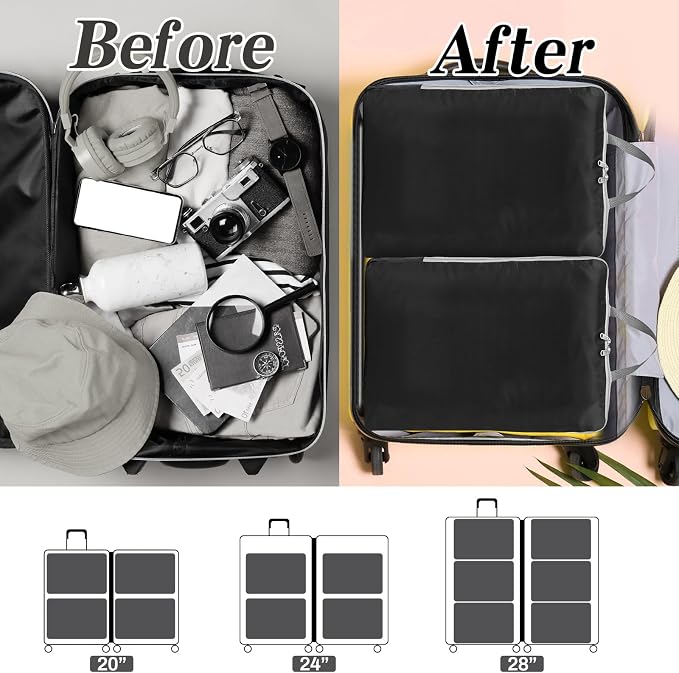 Hosuly 6 Pcs Large Ultralight Compression Packing Cubes for Travel 17.3 x 12.6'' XL Large Expandable Luggage Storage Organizers for Save Space Family Long Trips (Black 01) - Image 5