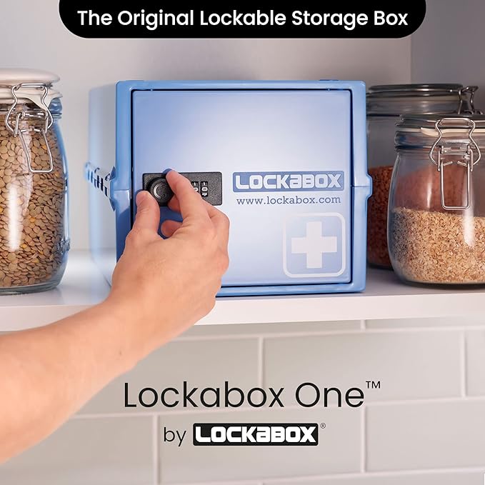 Lockabox One™ | Premium Medicine Lock Box | Medium Medication Lock Box With Code For Medicines, Vitamins & Supplements | External Size 12 x 8 x 6.6 inches (Medi Blue) - Image 2