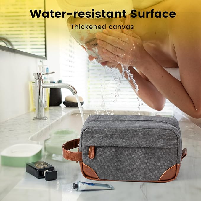 Vorspack Travel Toiletry Bag - Hanging Toiletry Bag for Men Water Resistant Canvas Shaving Bag with Large Capacity for Travel - Light Grey (Pack of 2) - Image 5