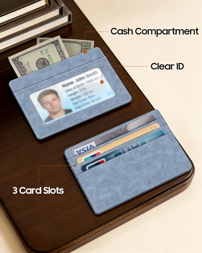 FINTIE Slim Minimalist Front Pocket Wallet RFID Blocking Credit Card Holder | Card Cases with ID Window for Men Women, Light Blue - Image 8