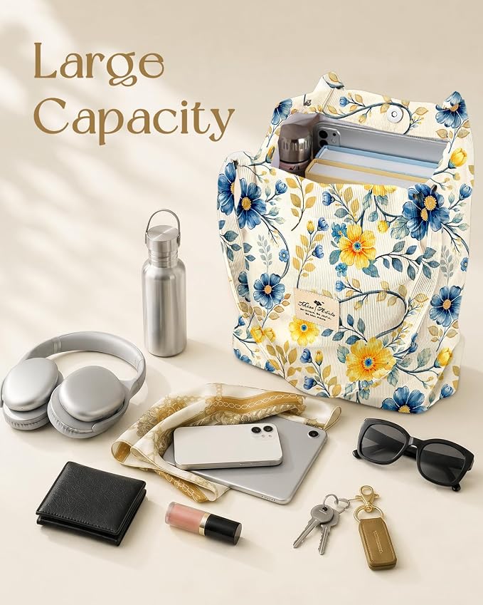 Miss Adola Designer Corduroy Tote Bag for Women | 3 Magnetic Buckles, Aesthetic Pattern, Reusable, Soft, Roomy Carry for Work, Travel, Grocery Runs - Image 6