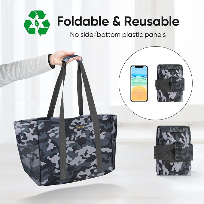 BALEINE Soft 9 Gallon Extra Large Utility Tote, Foldable Reusable Storage Bag (Grey Camouflage) - Image 3
