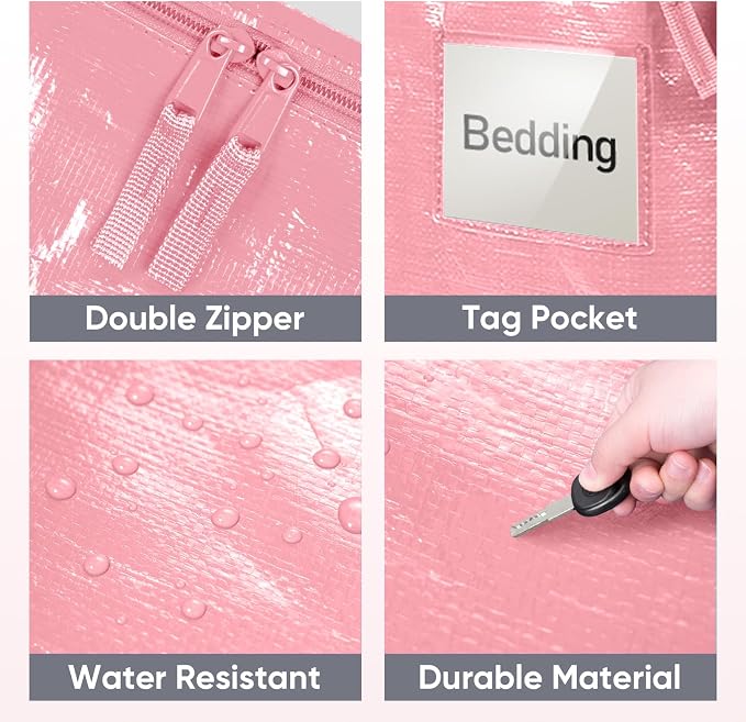 TICONN 6 Pack Extra Large Moving Bags Heavy Duty with Zippers & Carrying Handles, Durable Storage Bags Moving Boxes for Closet Organizers and Storage (6 Pack, Coral) - Image 6