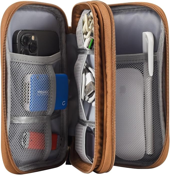 Electronic Organizer Travel Cable Accessories Case, Electronic Organizer Bag, Waterproof Electronic Accessories Organizer Case for Power Bank, Charging Cords, Chargers, Earphone, USB Cable - Brown - Image 3