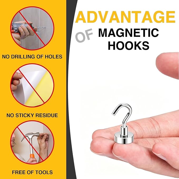 DIYMAG Magnetic Hooks, 30lbs 6pcs Cruise Cabin Essentials Heavy Duty N52 | Strong Neodymium Rare Earth Magnets, for Kitchen, Classroom, Beach, Cruise Cabins, Refrigerator, Hanging Key Clothes Wall Hat - Image 3