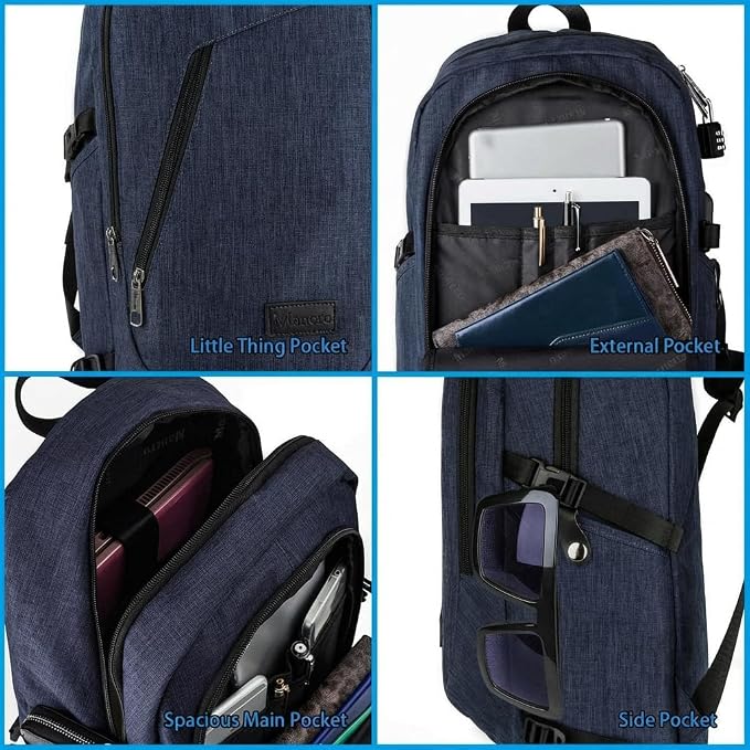 Mancro 17.3 Inch Business Laptop Backpack for Travel Anti-Theft Backpack | Water Resistant Work Daypack with Lock, Travel Computer Bag with Laptop Compartment for Men Women - Image 3