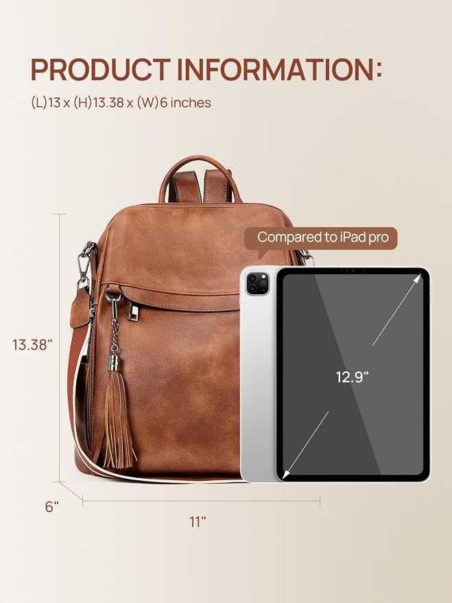 Telena Backpack Purse for Women, PU Leather Anti Theft Travel Purse Shoulder Bags with Tassel - Image 4