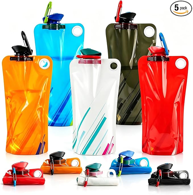 5 Pack Collapsible Water Bottles for Travel – 34oz Foldable Leakproof Water Bottle with Carabiner, Portable Reusable BPA-Free Water Bottle for Hiking,Sports,Camping,Biking by LuLuya