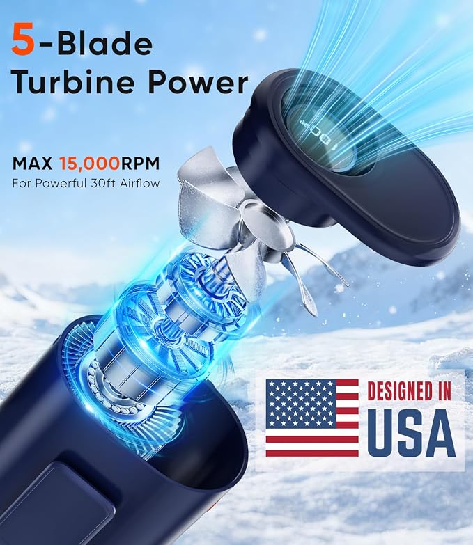AI Portable Waist Fan, 6-Speed 15,000RPM Strong Turbo Airflow, 30H Cooling Battery Powered Personal Fan Rechargeable, Wearable Hands-Free Shirt/Belt/Body Fan for Travel, Work, Outdoor, Blue - Image 2