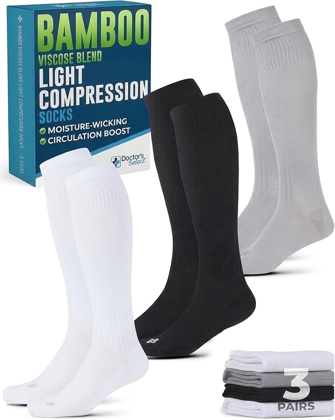 Doctor's Select® Bamboo Viscose Light Compression Socks for Women & Men - 3 Pairs, 8-15 mmHg Compression Socks, Knee High by DoctorsSelect