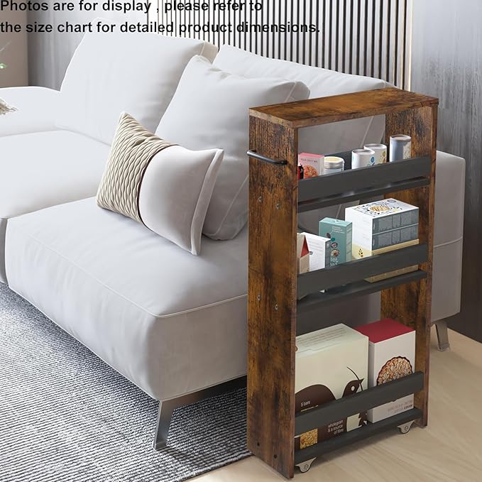 TEAMIX Slim Rolling Storage Cart, Wood 4-Tier Narrow Kitchen/Laundry Cart | 5.5"W Thin Cabinet with Wheels and Handle, Use as Spice Rack Next to Fridge, Laundry Room Organization Between Washer & Dryer - Image 7