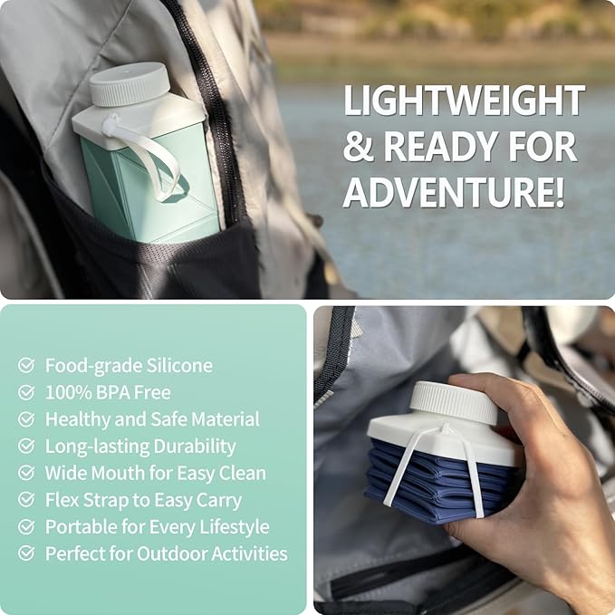 Collapsible Water Bottles, 24 oz (720 ml), Portable Travel Water Bottle | Leakproof & Reusable, Lightweight Foldable Water Bottle for Traveling, Hiking, Gym, Sports & Outdoor, 2 Pack (Darkblue+Green) - Image 3
